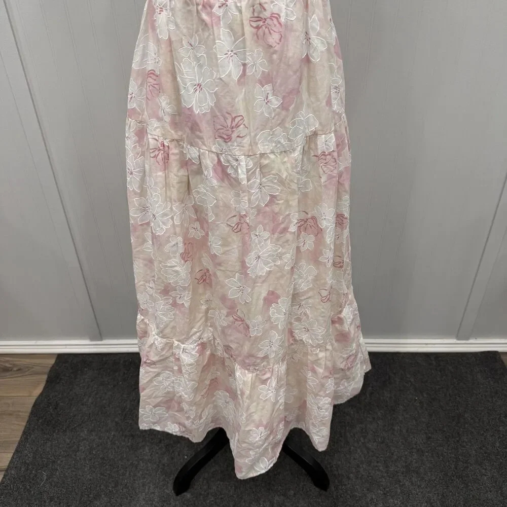 Storia Women's Large Pink Floral Tie Sleeve Maxi Dress Romantic Feminine